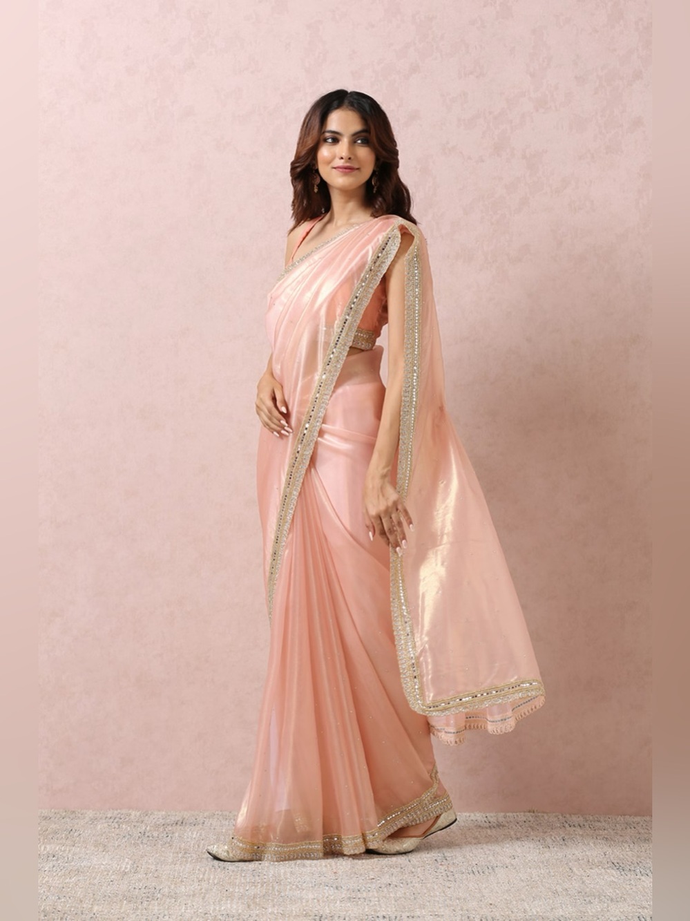 Pink Embellished Saree with Beaded Trim (Petite)